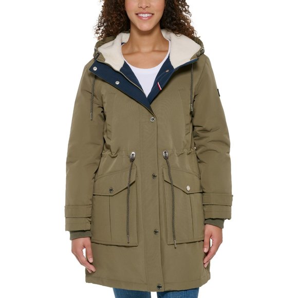 Tommy Hilfiger Ladies' Parka Jacket Cozy Lined Hood Rib Storm Cuff